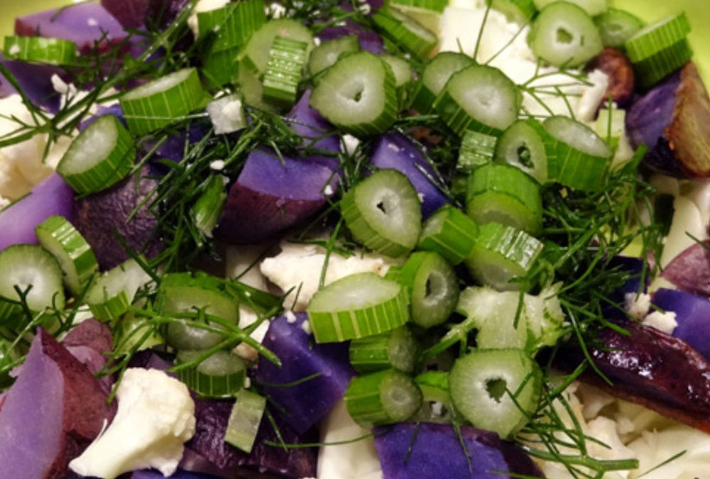 Blomkål med ovnbagte lilla kartofler